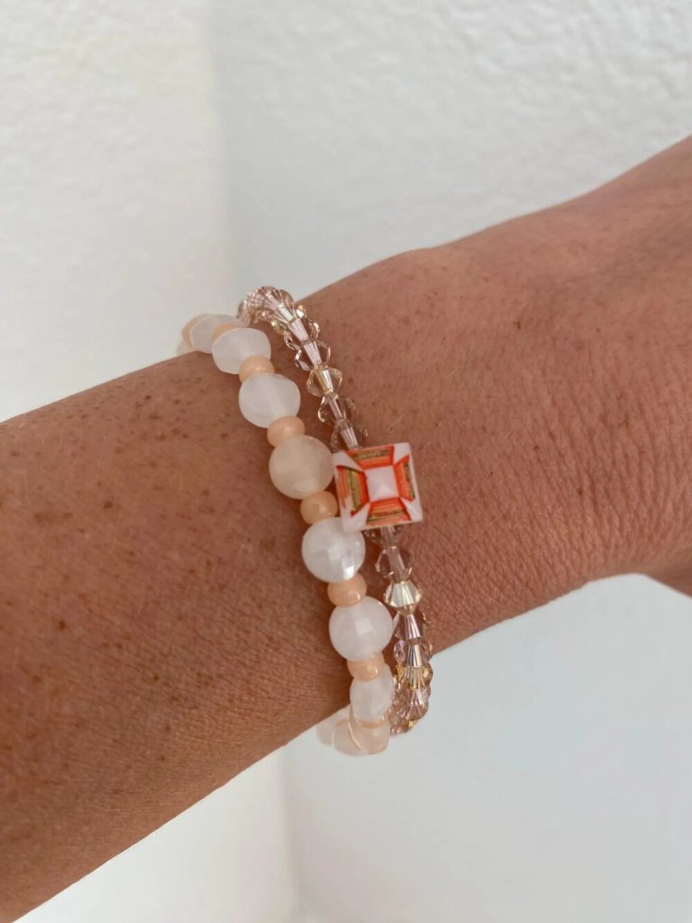Pair of Peach Bead Bracelets